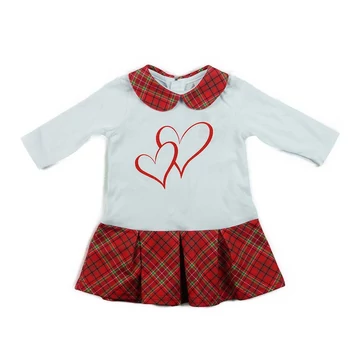 Szivecskés mintával nyomott hosszú ujjú galléros baba ruha