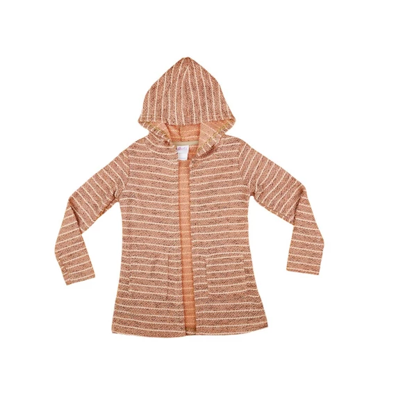 Lányka kapucnis kötött kardigán nyers barack csíkkal